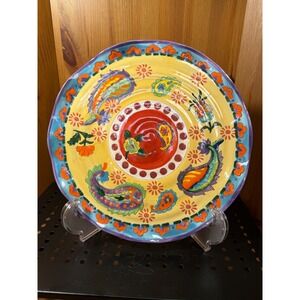 Paisley 10.5" Ceramic Dinner Plate Yellow Multicolor Floral Scalloped Edge